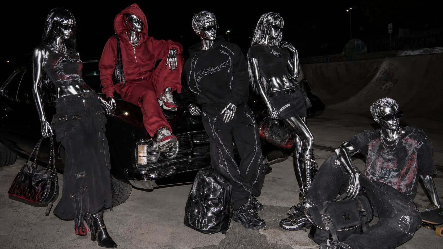 AURA chrome mannequins styled on location